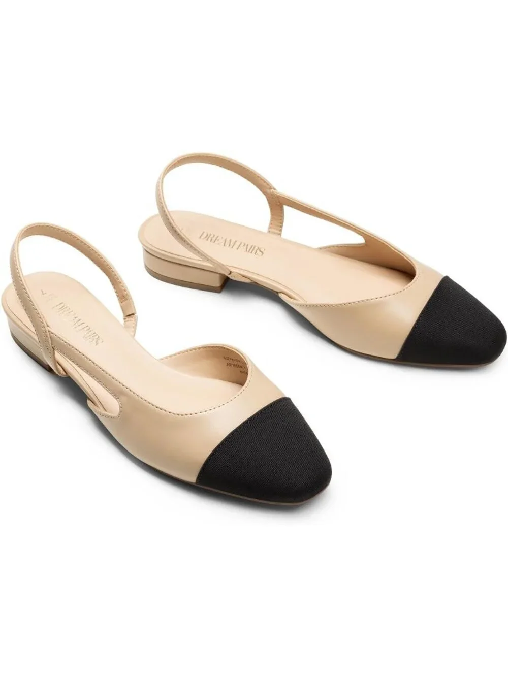 Women's Nude Faux Leather Slingback Square Toe Ballet Dressy Flats Low Heel Shoe